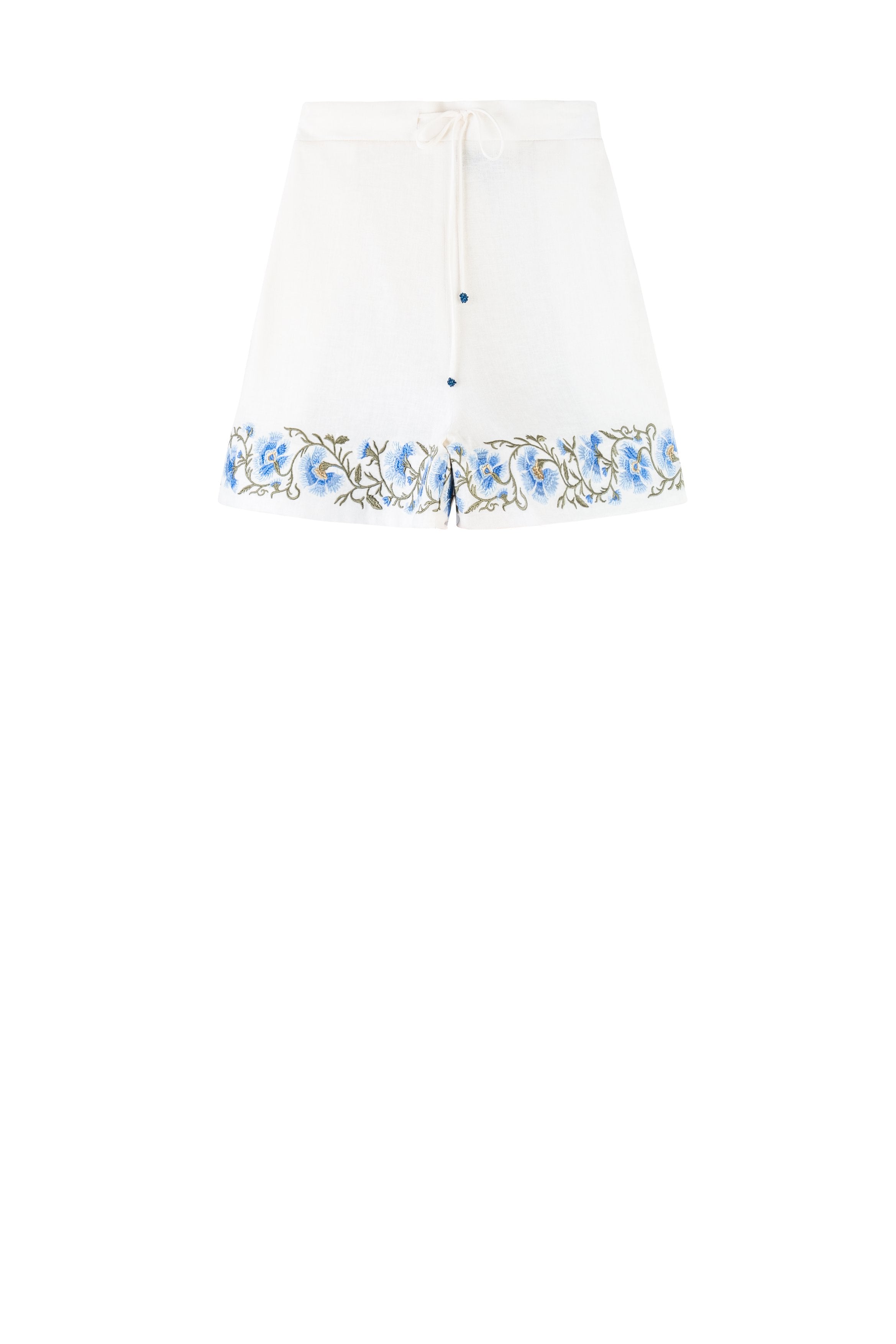 Lola Shorts - Lola Embroidered Offwhite & Blue Rosewater House
