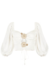 Silk Rosa Cut Out Top - Ivory Tops - Bustier & Embroidered Rosewater House