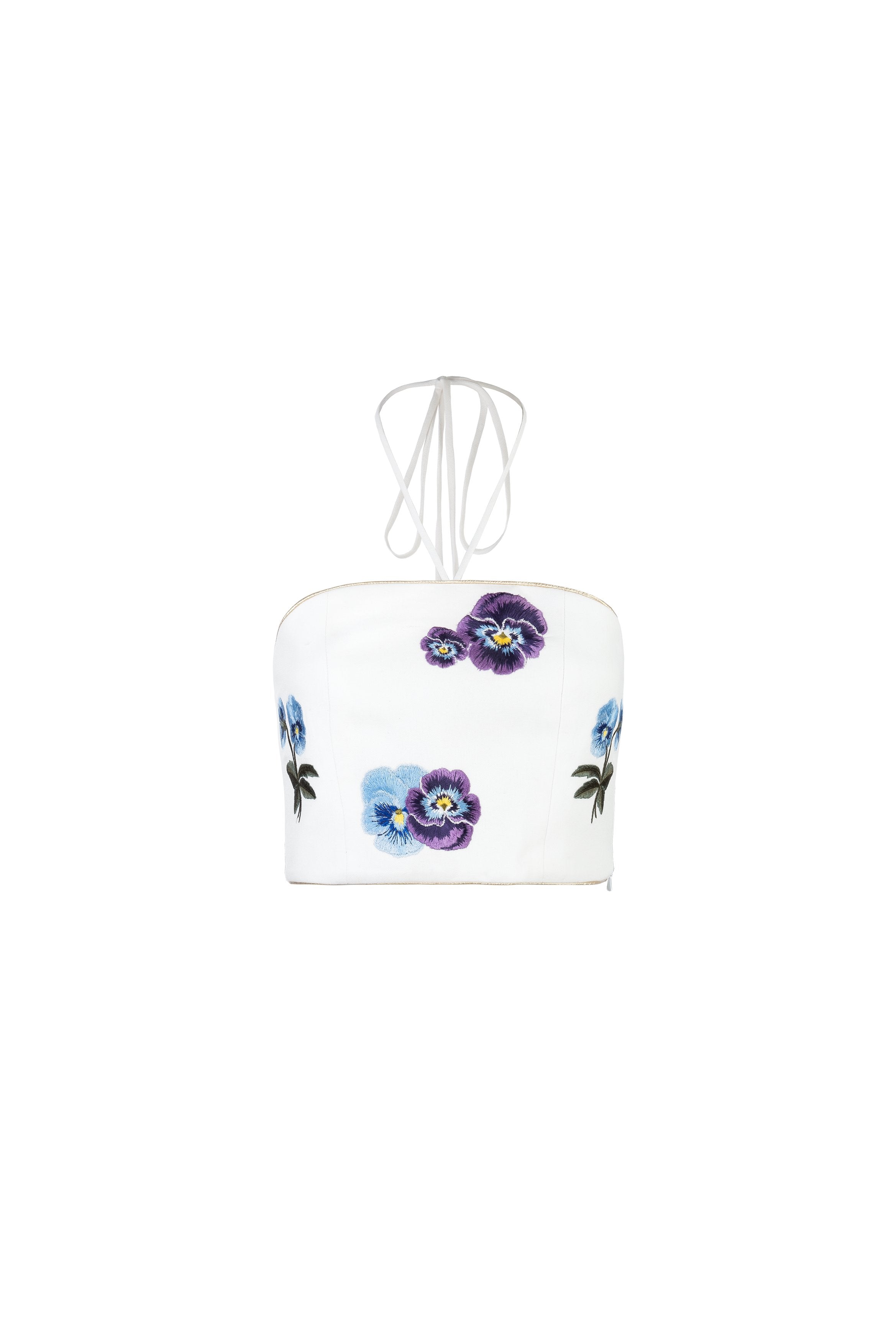 Pansy Bustier - Pansy Embroidered Offwhite & Navy Rosewater House