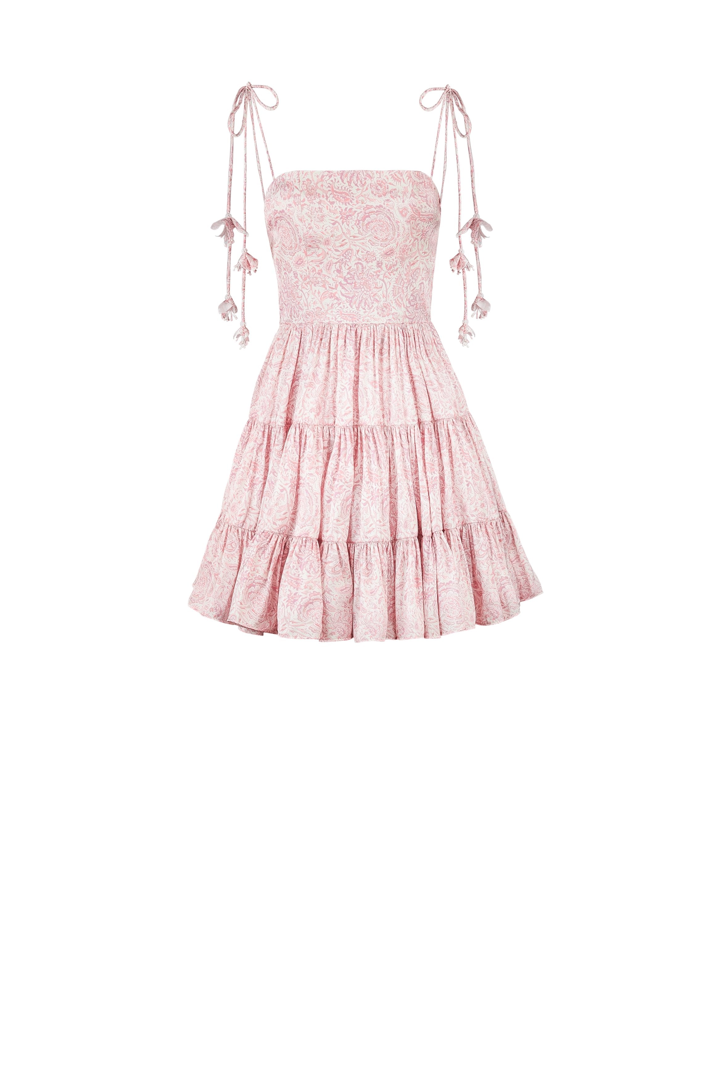 Sara Mini Dress - Printed Silk Pink Rosewater House