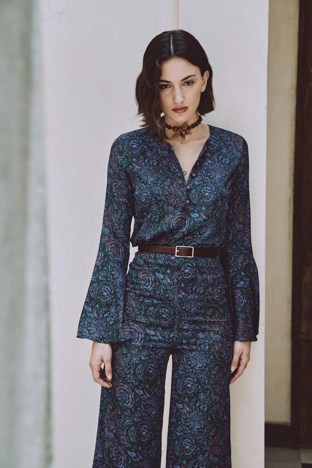 Raha Pants - Printed Silk Black Bottoms - Pants Rosewater House