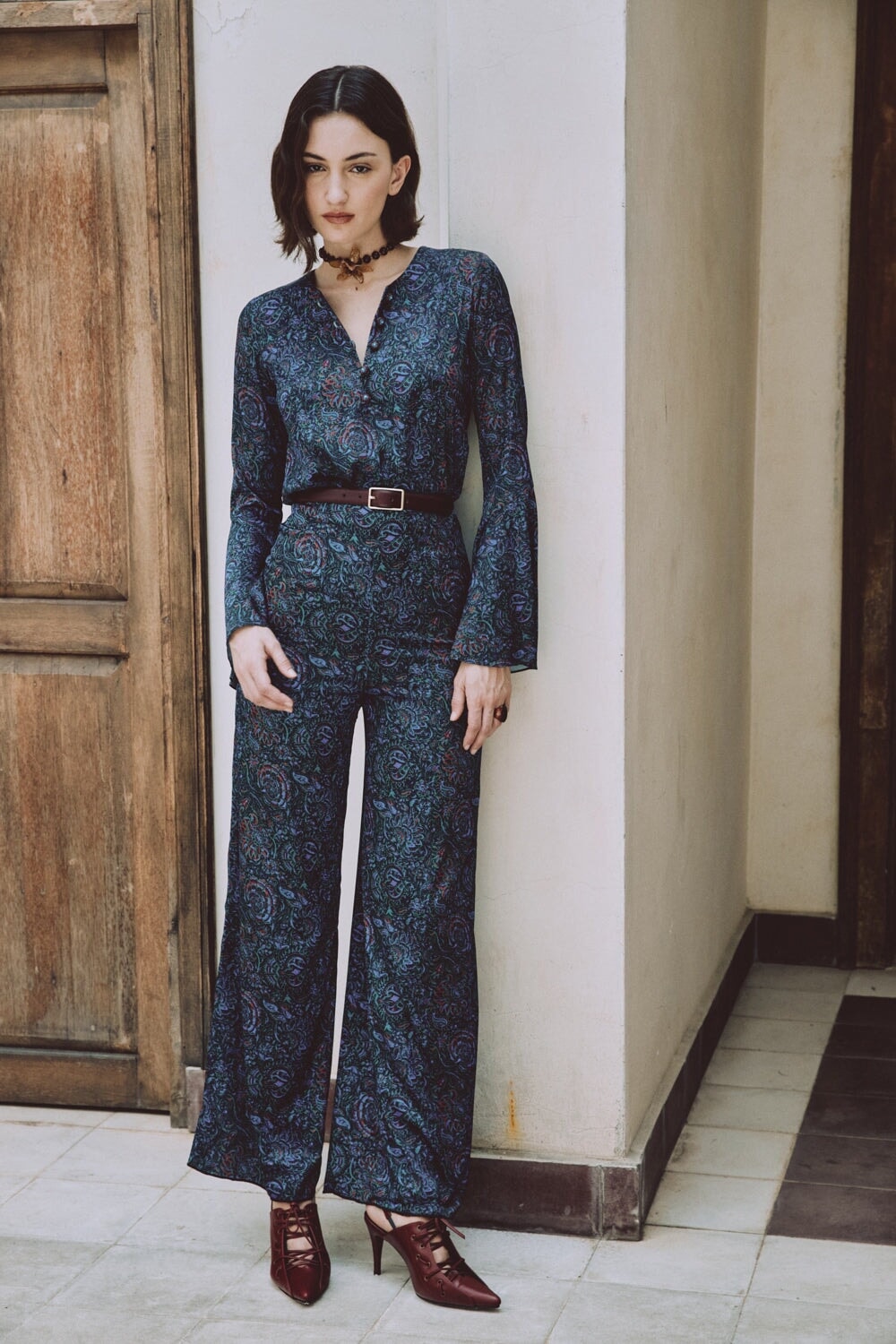 Raha Pants - Printed Silk Black Bottoms - Pants Rosewater House