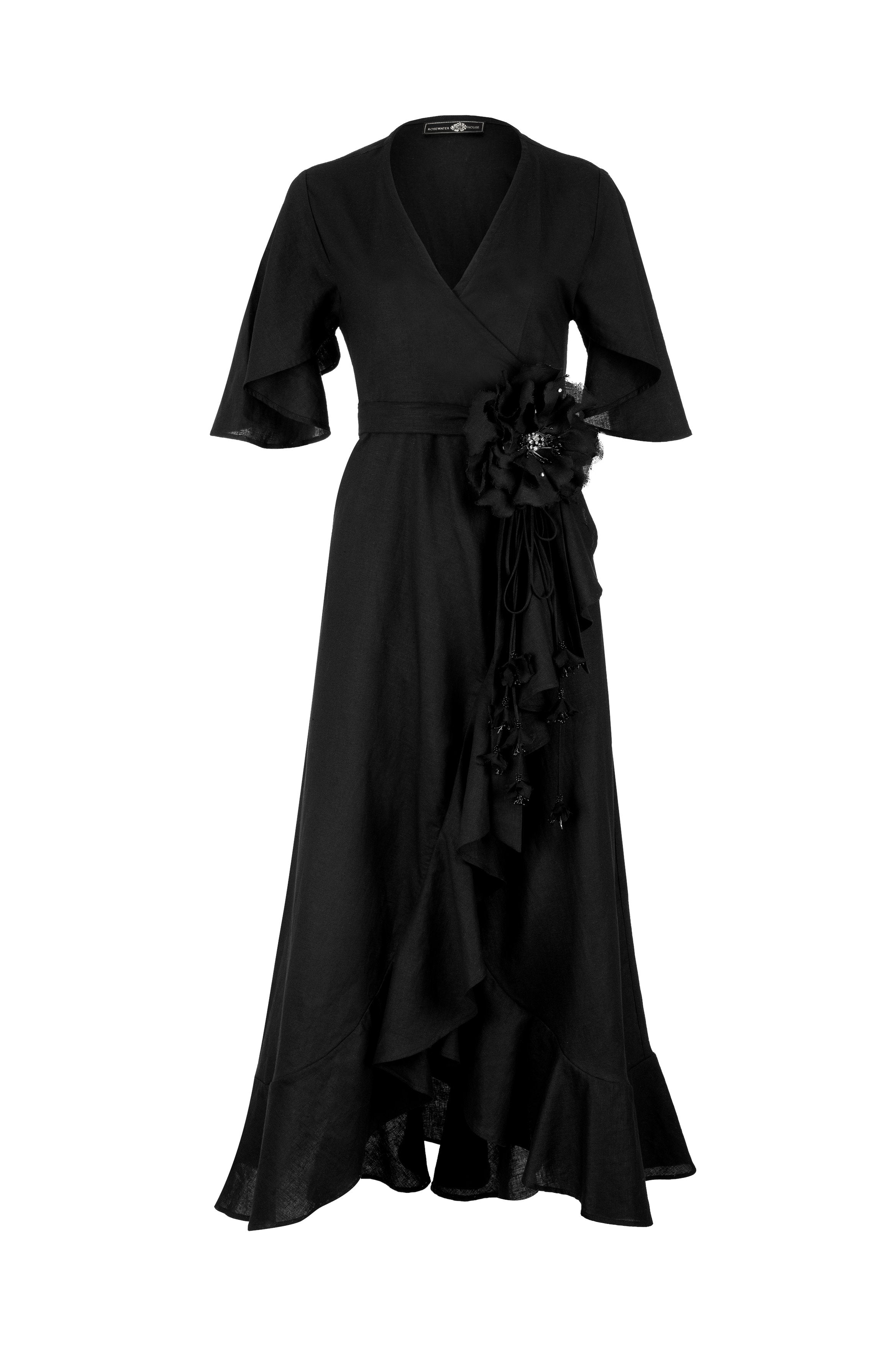 Gol Wrap Dress - Black Dresses - Formal Rosewater House