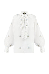 Naz Blouse - White & Blue Rosewater House