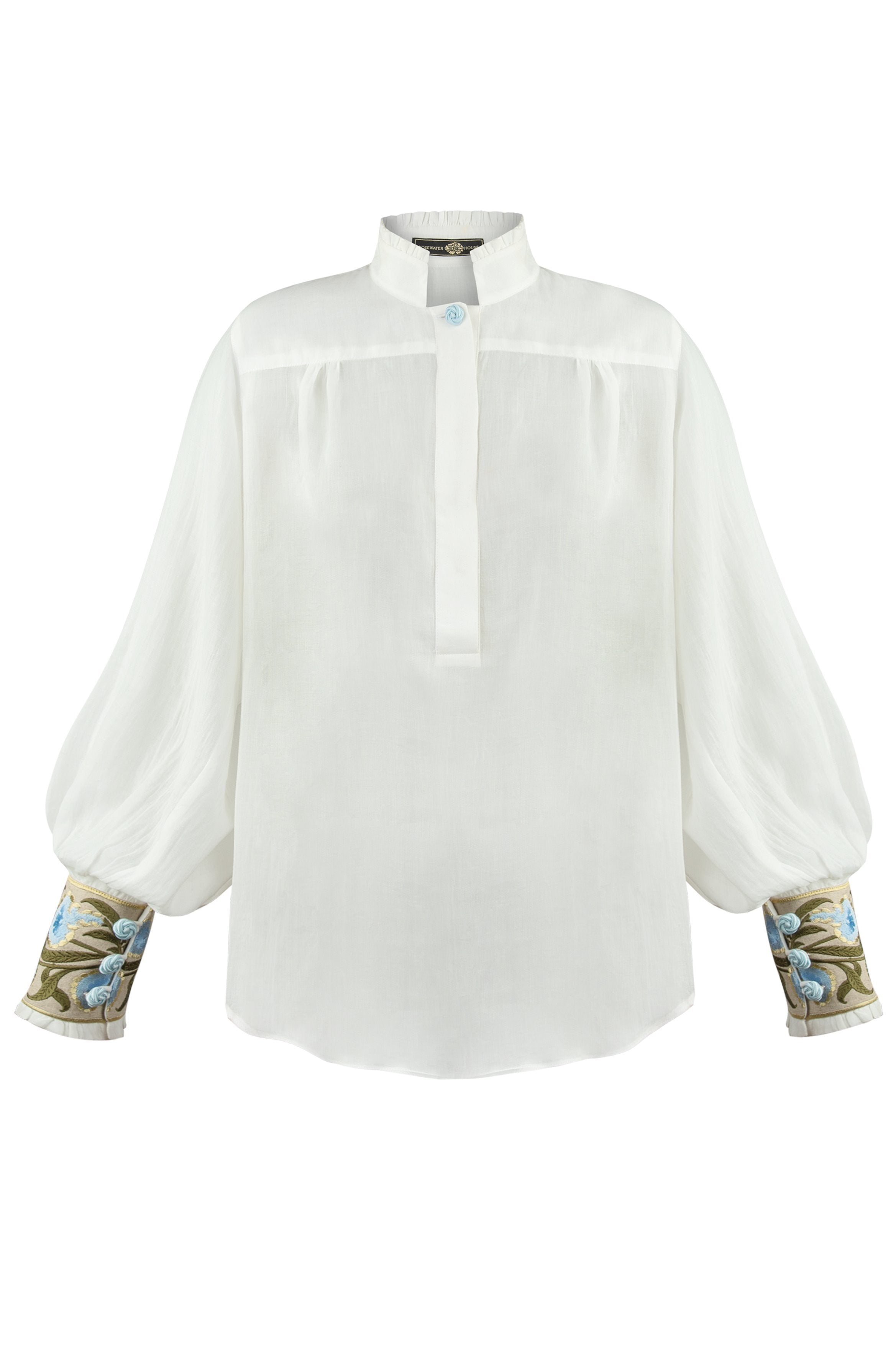 Carnation Blouse - White & Blue Tops - Blouse Rosewater House