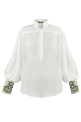 Carnation Blouse - White & Blue Tops - Blouse Rosewater House