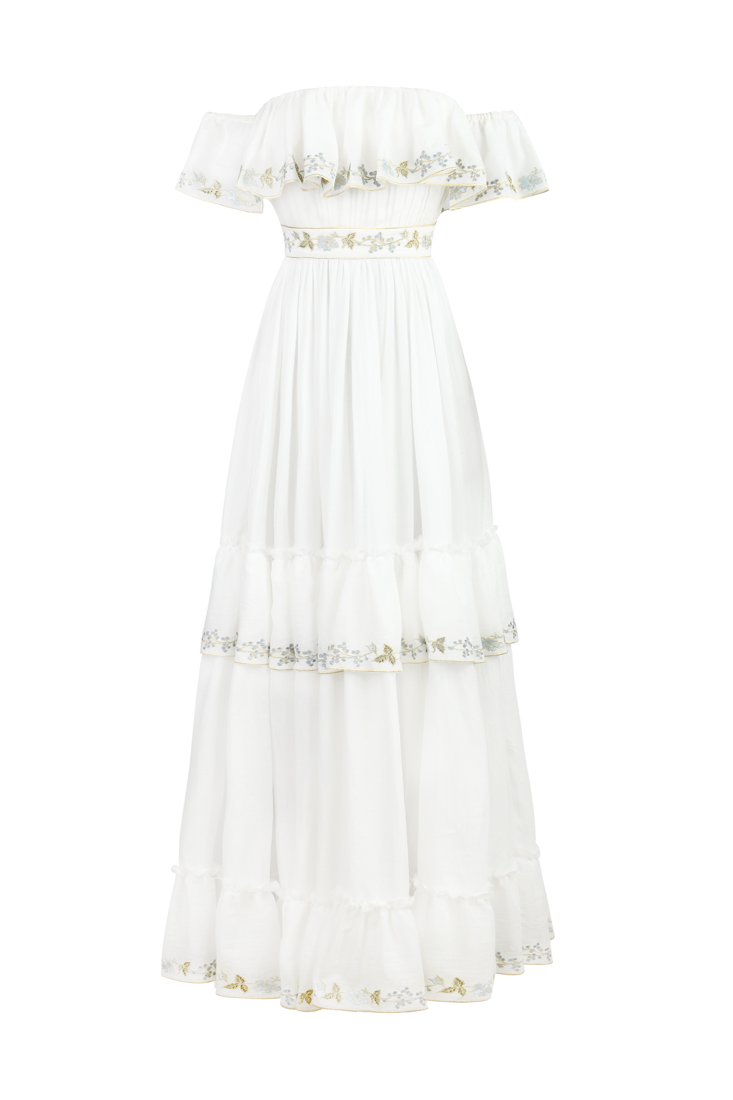 Ivy Ruffle Dress - White & Blue