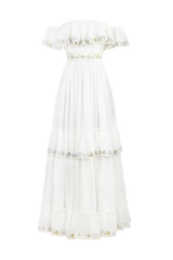 Ivy Ruffle Dress - White & Blue
