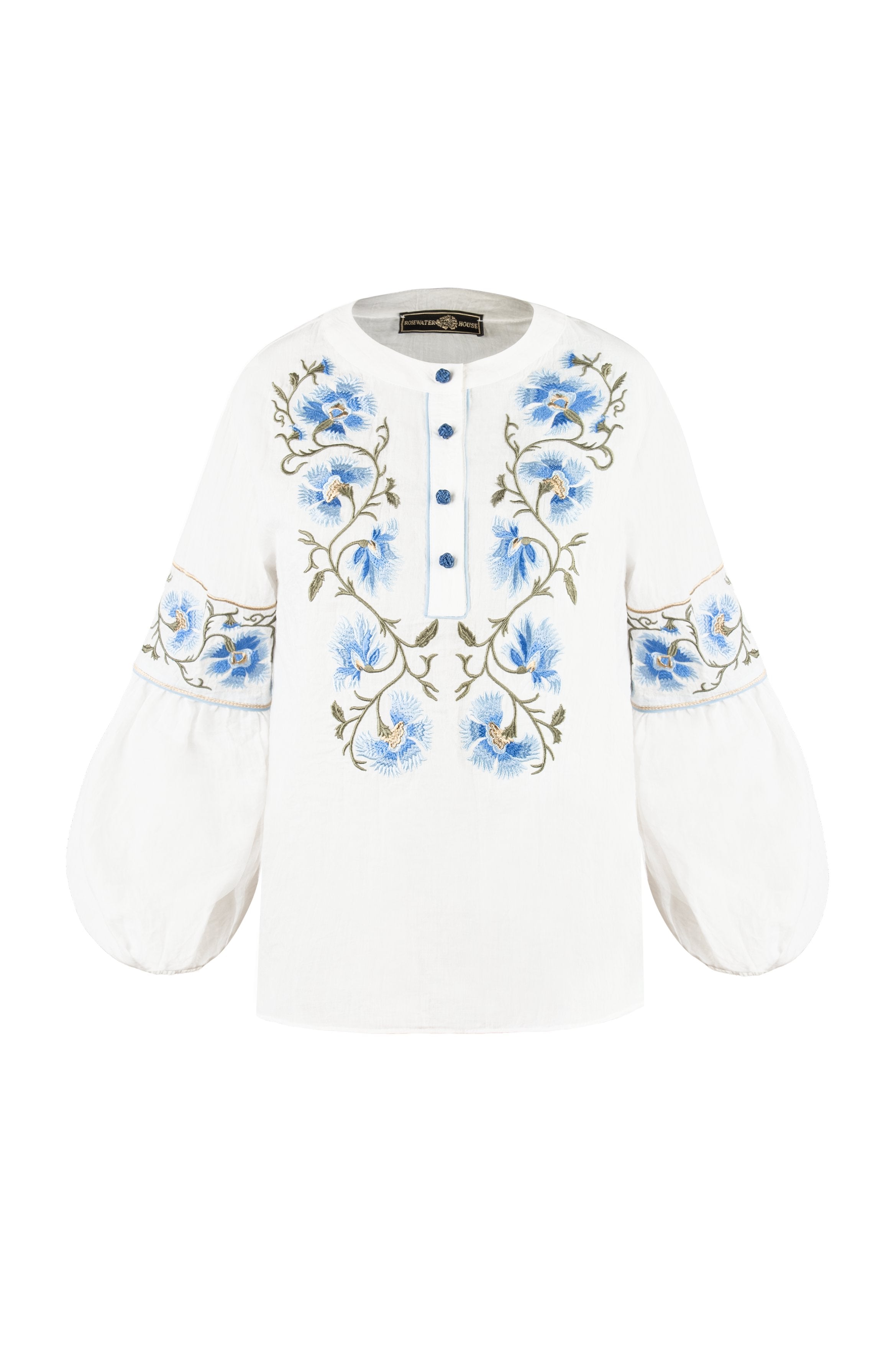 Lola Blouse - Lola Embroidered White & Blue Tops - Blouse Rosewater House