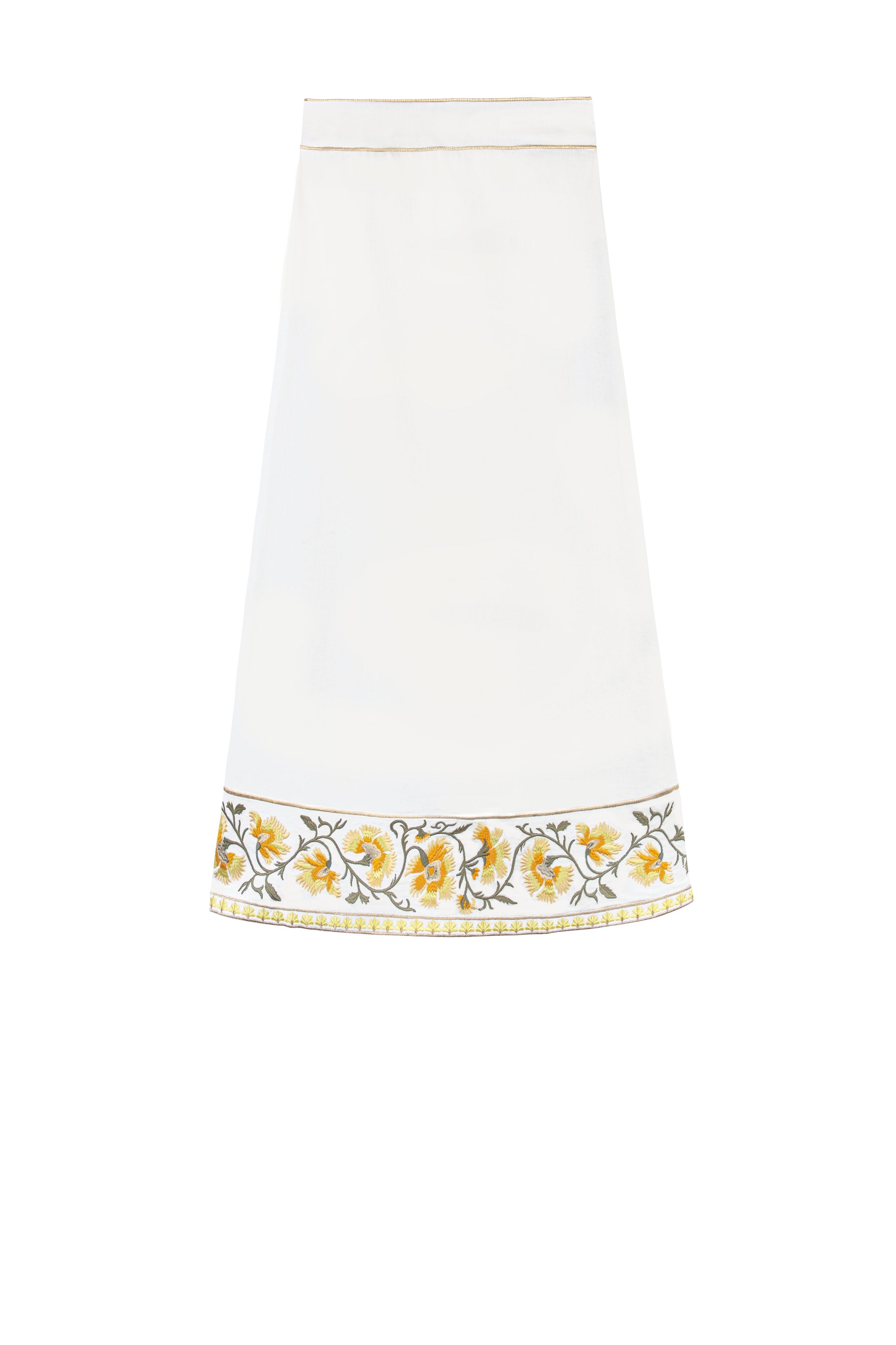 Lola Skirt - Lola Embroidered Offwhite & Yellow Bottoms - Skirts Rosewater House