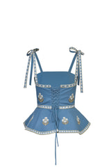 Mina Top - Pastel Blue & Ivory Rosewater House