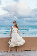 Parya Ruffle Skirt - Ivory & Green Bottoms - Skirts Rosewater House