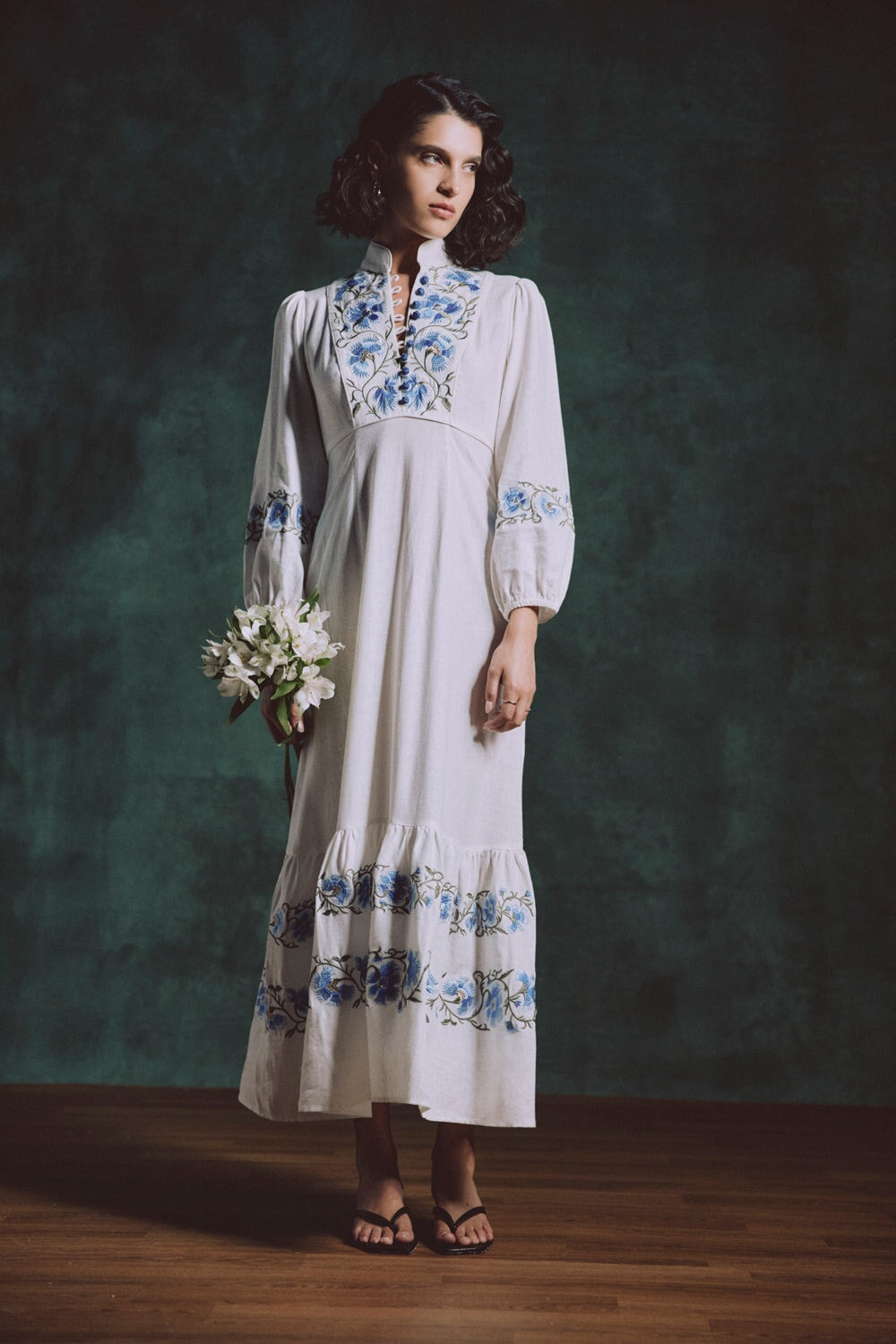 Saba Maxi Dress -off-white & Blue Rosewater House