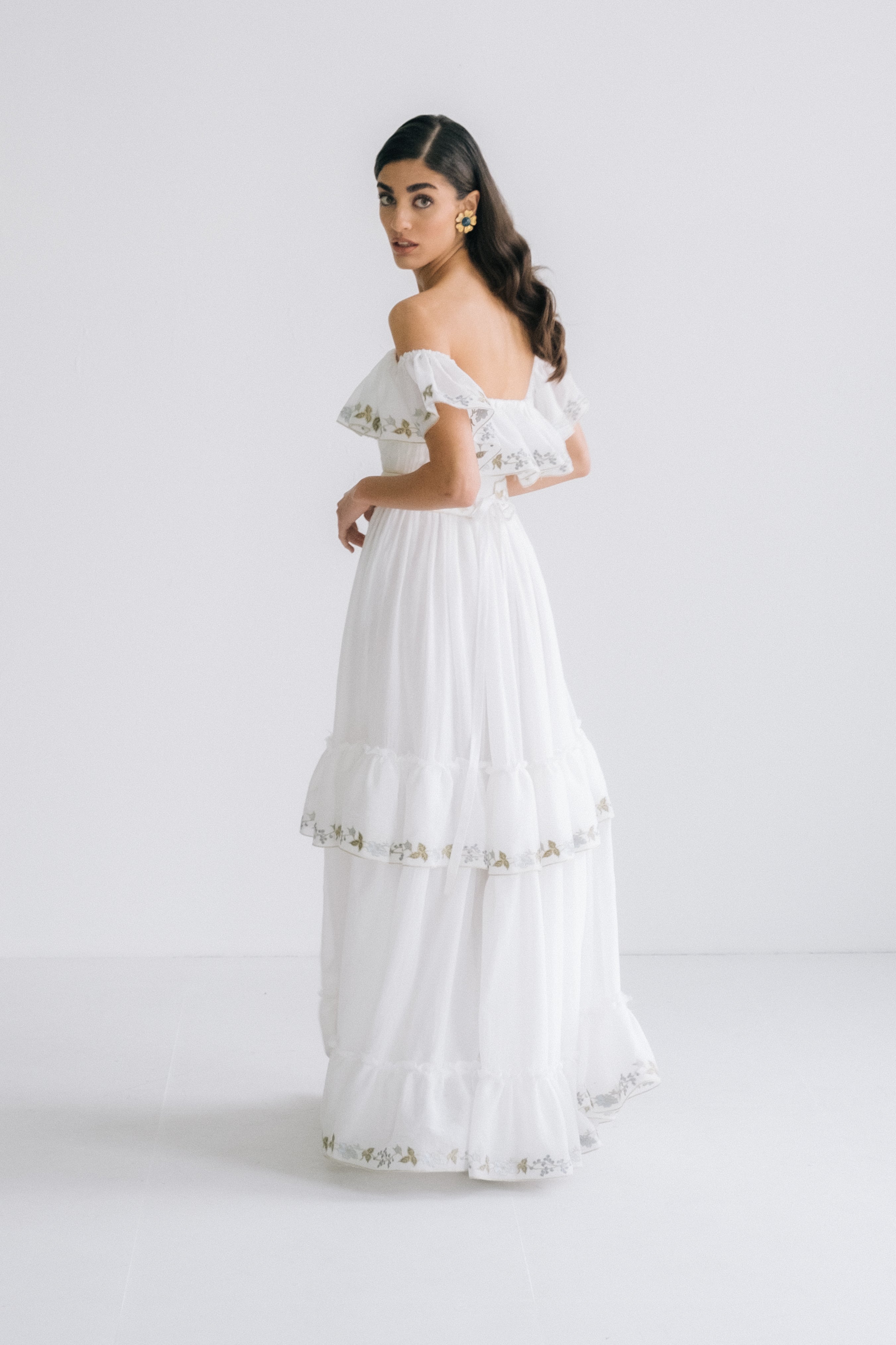 Ivy ruffle Dress - White & Blue Dresses - Formal Rosewater House