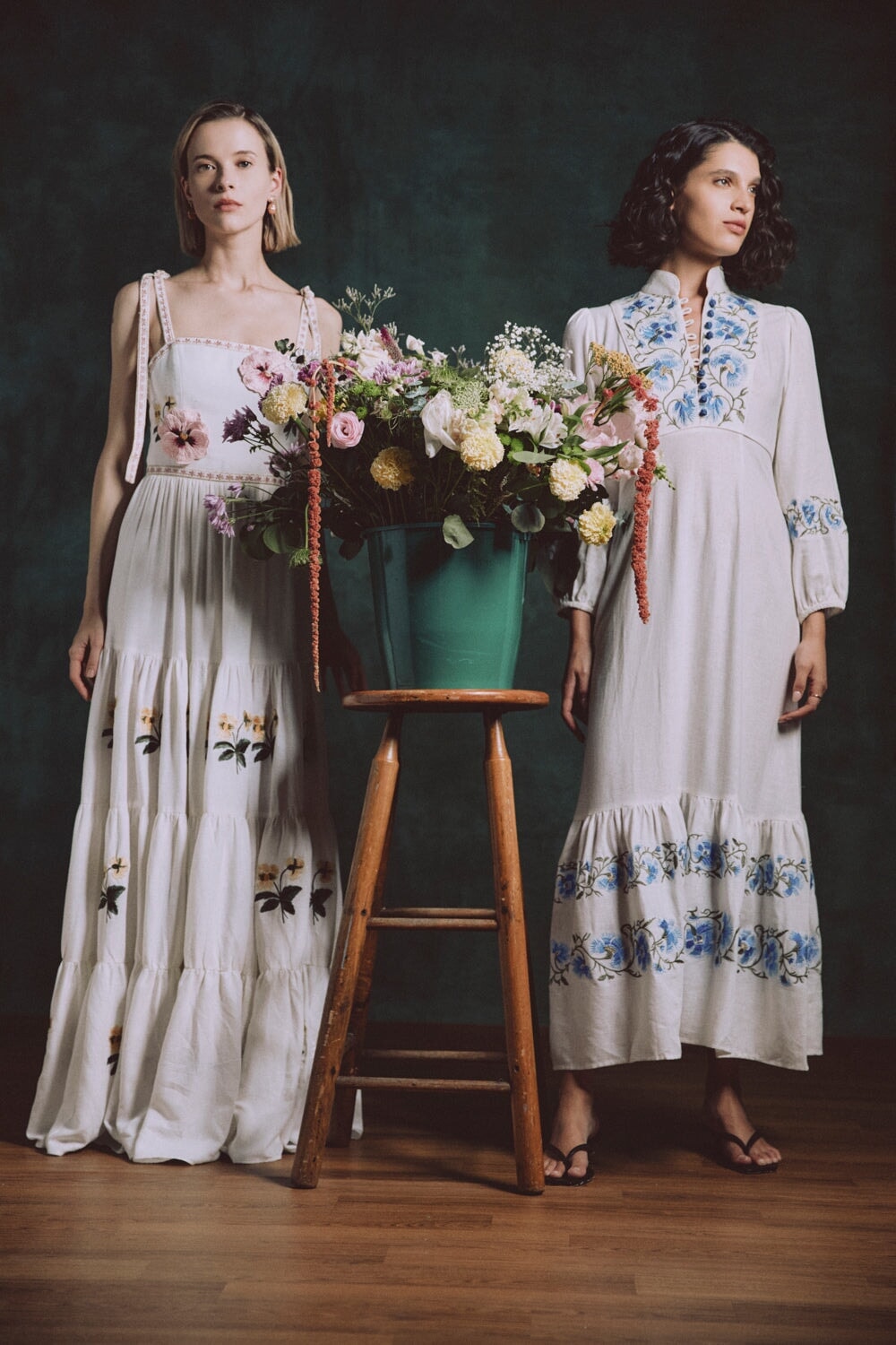Tara Maxi Dress - Pansy Embroidered Offwhite & Yellow Dresses - Formal Rosewater House