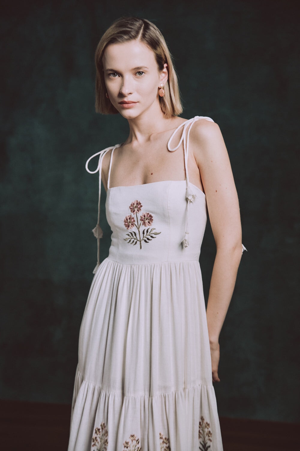 Donya Maxi Dress - Naz Embroidered Off-white & Pink Rosewater House