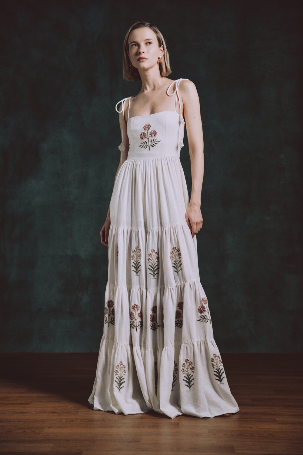Donya Maxi Dress - Naz Embroidered Off-white & Pink Rosewater House