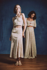 Baran Skirt - Printed Chiffon Creme Rosewater House