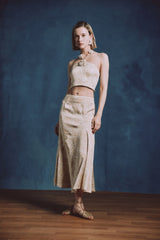 Zoya Skirt - Printed Silk Creme Rosewater House