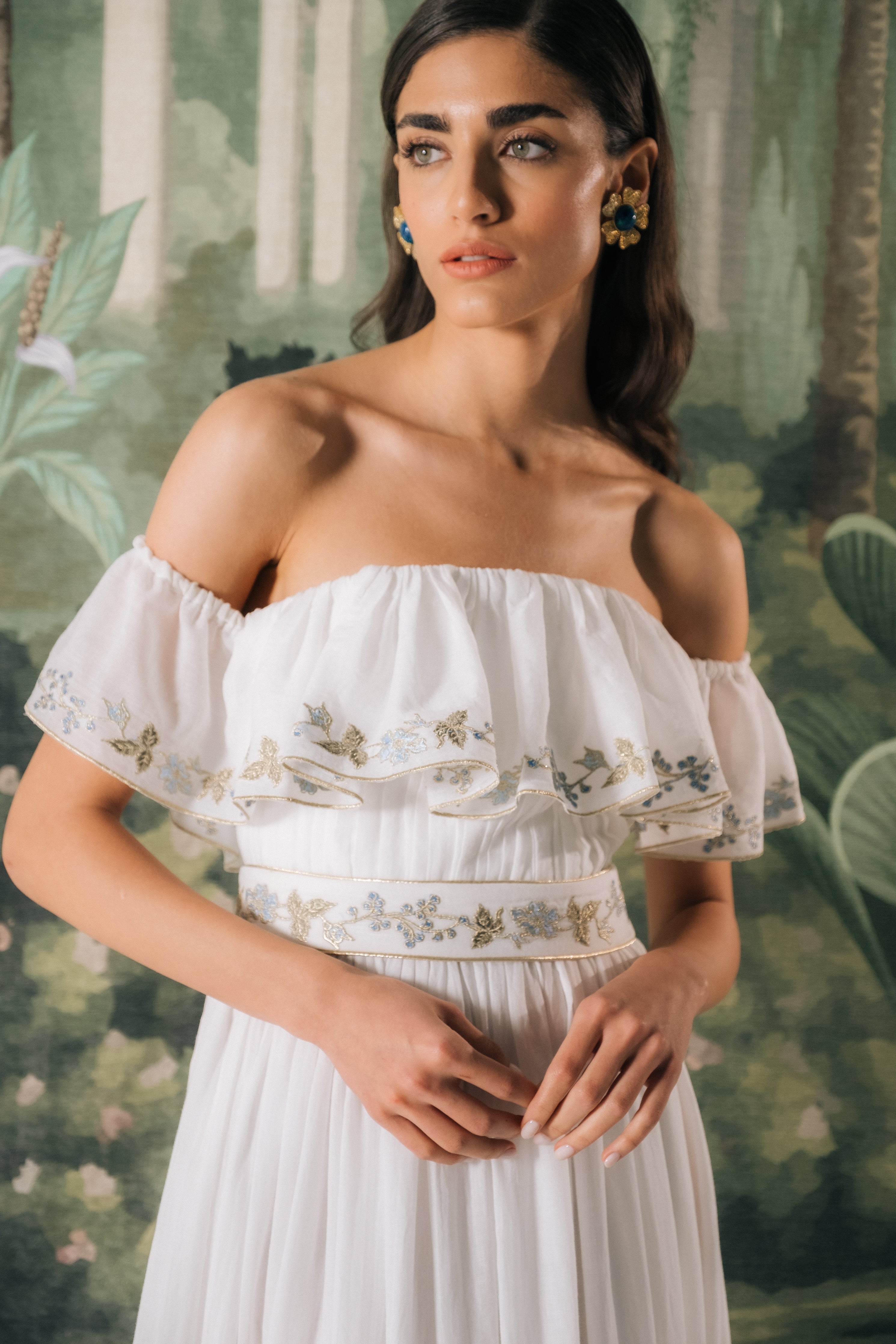 Ivy ruffle Dress - White & Blue Dresses - Formal Rosewater House