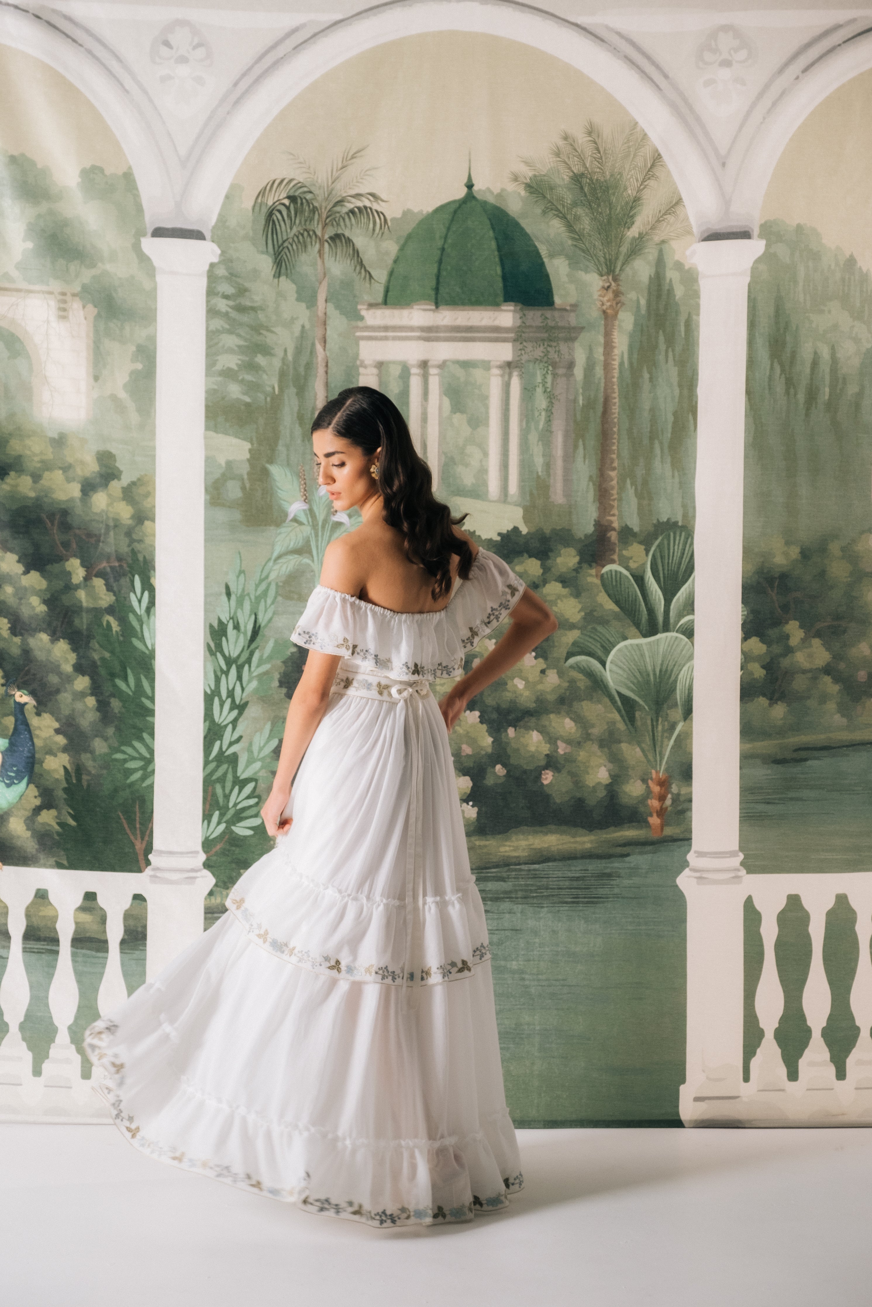 Ivy ruffle Dress - White & Blue Dresses - Formal Rosewater House