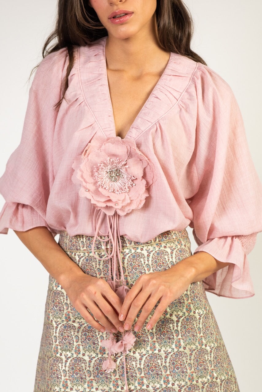 Gol Blouse - Pink Tops - Blouse Rosewater House
