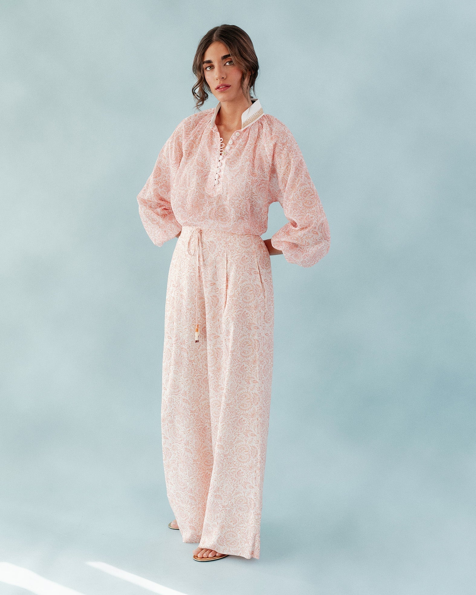 Gina pants - Printed Linen Pink Bottoms - Pants Rosewater House