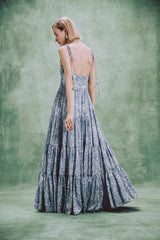 Sara Maxi Dress - Printed Silk Blue Rosewater House