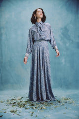 Naz Blouse - Printed Chiffon Blue Rosewater House