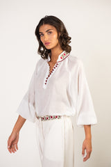 Golbarg Blouse - White & Red Rosewater House