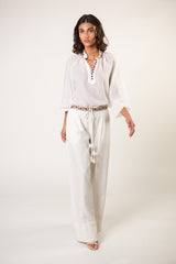 Carnation Pants - White & Red Bottoms - Pants RoseWaterHouse