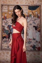 Golestan Ruffle Skirt - Deep Red Bottoms - Skirts Rosewater House - Wholesale SS25
