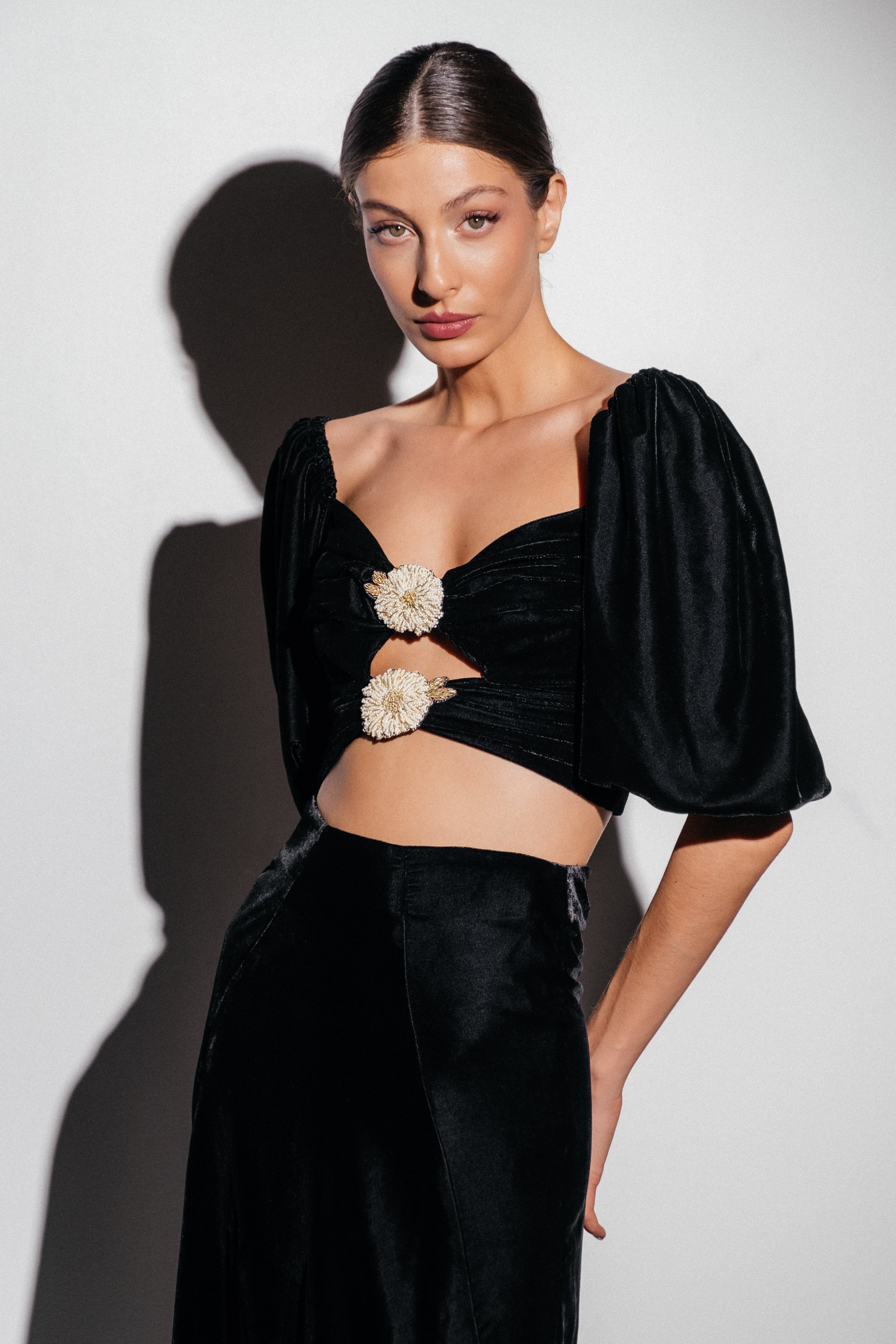 Rosa Embellished Cut Out Top - Black Tops - Bustier & Embroidered Rosewater House
