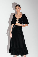 Mahtab Belted Velvet Skirt - Black Bottoms - Skirts Rosewater House