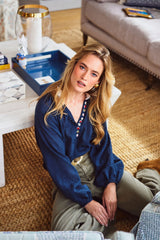 Golab Blouse - Navy & Red Tops - Blouse Rosewater House