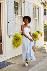 Gol Bustier Top - Blue & White Tops - Bustier & Embroidered OVER THE MOON