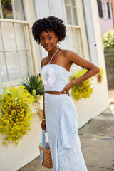 Gol Bustier Top - Blue & White Tops - Bustier & Embroidered OVER THE MOON