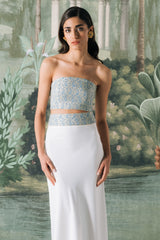 Termeh Jahan Top - Blue & Silver Paisley Tops - Bustier & Embroidered OVER THE MOON