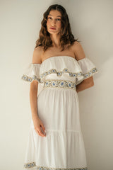 Carnation Ruffle Dress - Off White & Blue Dresses - Formal Rosewater House