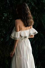 Carnation Ruffle Dress - Off White & Blue Dresses - Formal Rosewater House