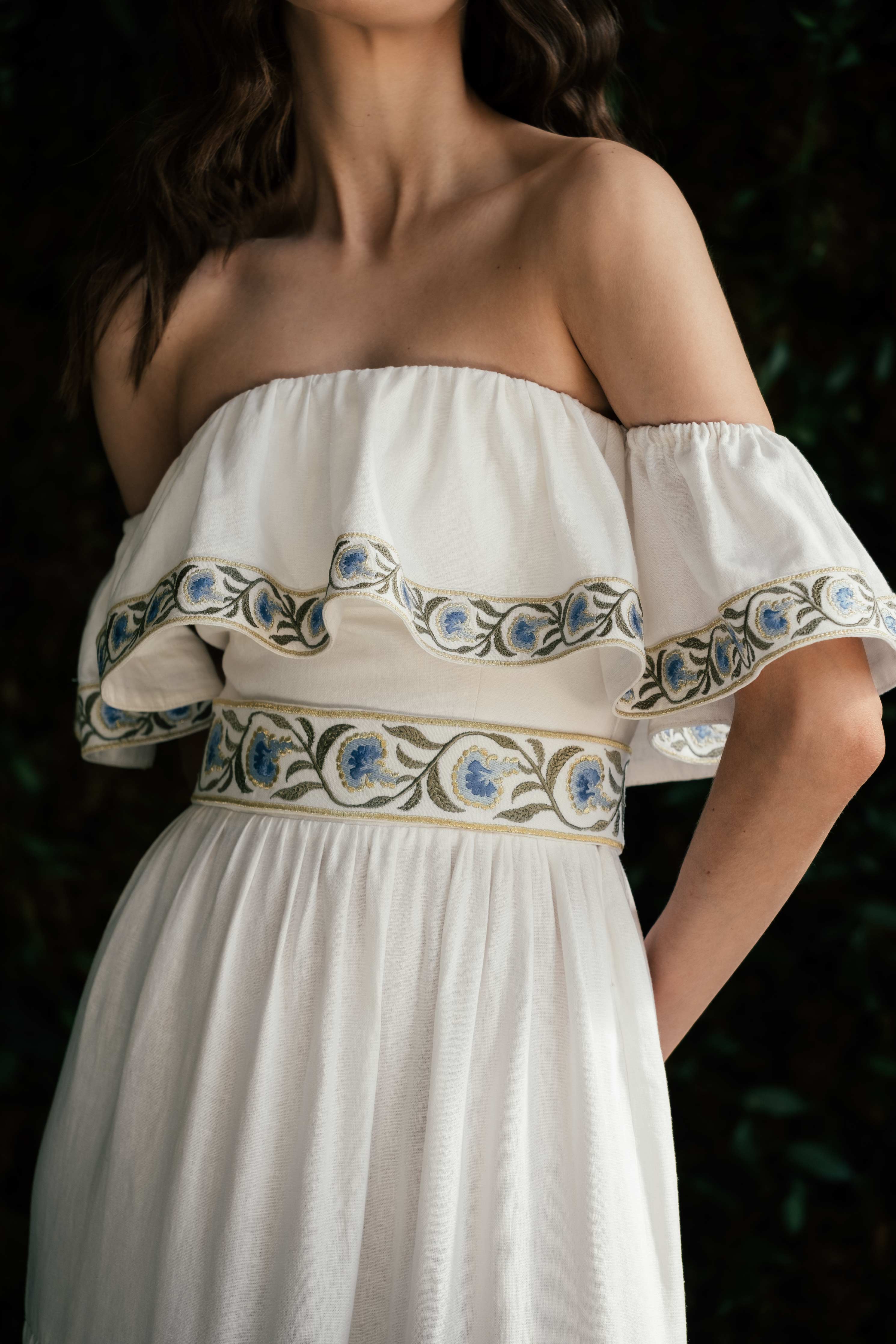 Carnation Ruffle Dress - Off White & Blue Dresses - Formal Rosewater House