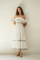 Carnation Ruffle Dress - Off White & Blue Dresses - Formal Rosewater House