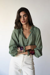 Pansy Blouse - Green Tops - Blouse Rosewater House