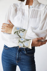 Carnation Blouse - White & Blue Tops - Blouse Rosewater House - Wholesale SS25