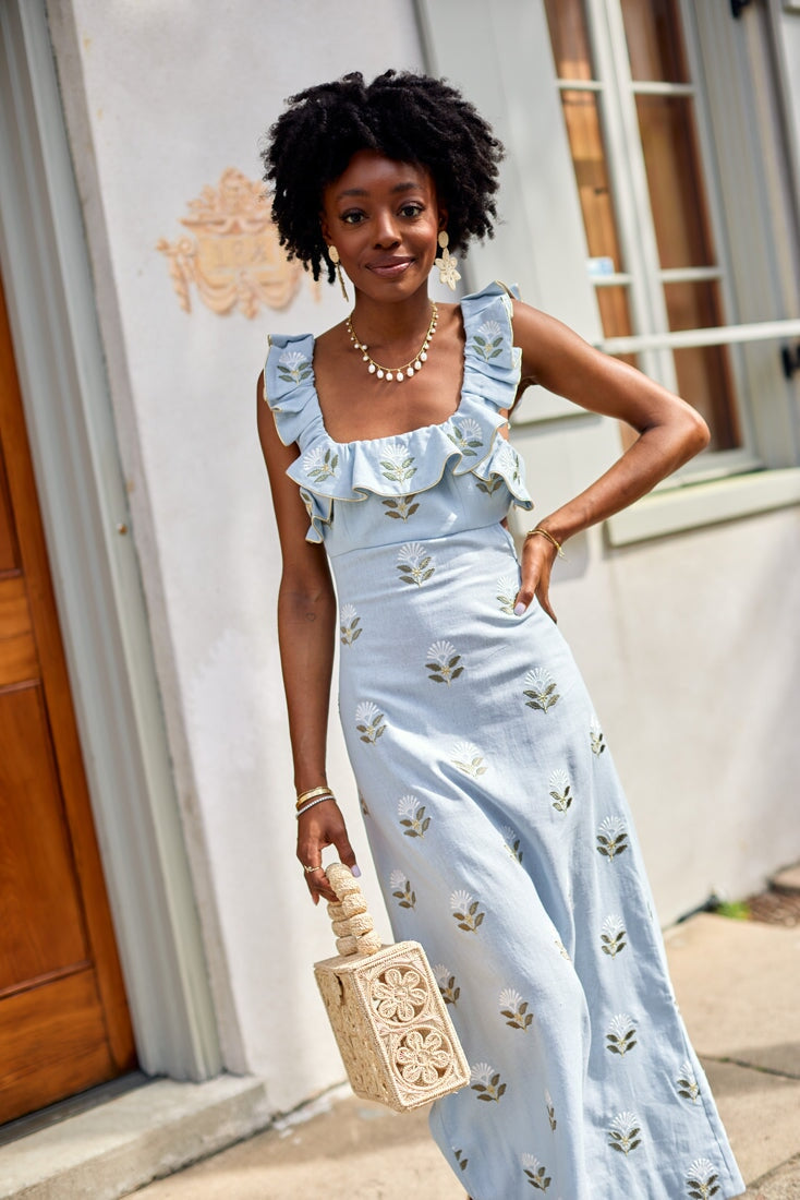 Malika Dress - White & Baby Blue Dresses - Formal OVER THE MOON