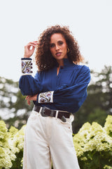 Carnation Blouse - Navy Tops - Blouse Rosewater House