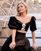 Rosa Silk Tafetta Cut Out Top - Black & White Rosewater House