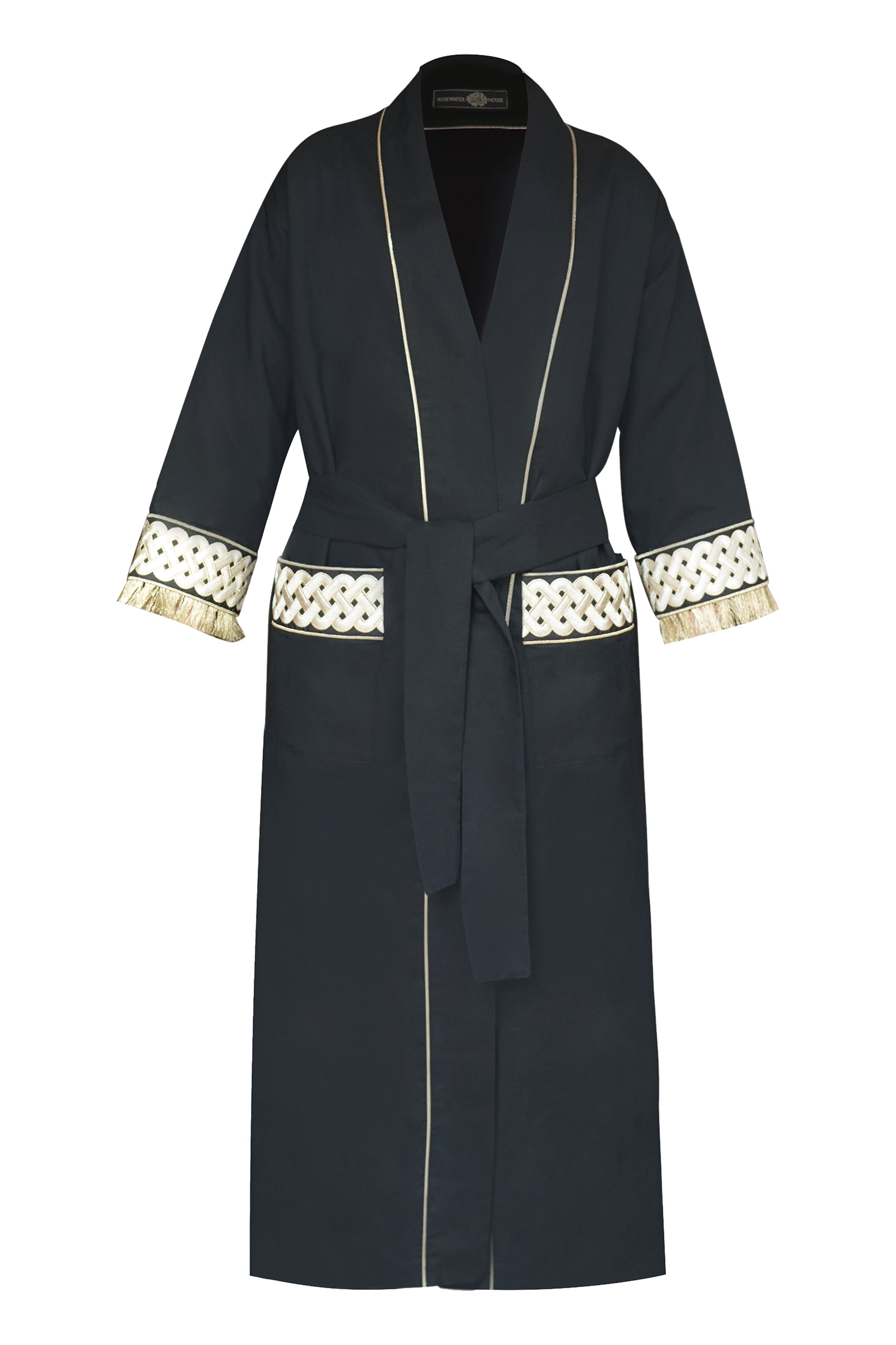 Afshan Fringe Robe - Black Outerwear - Coats & Robes Rosewater House