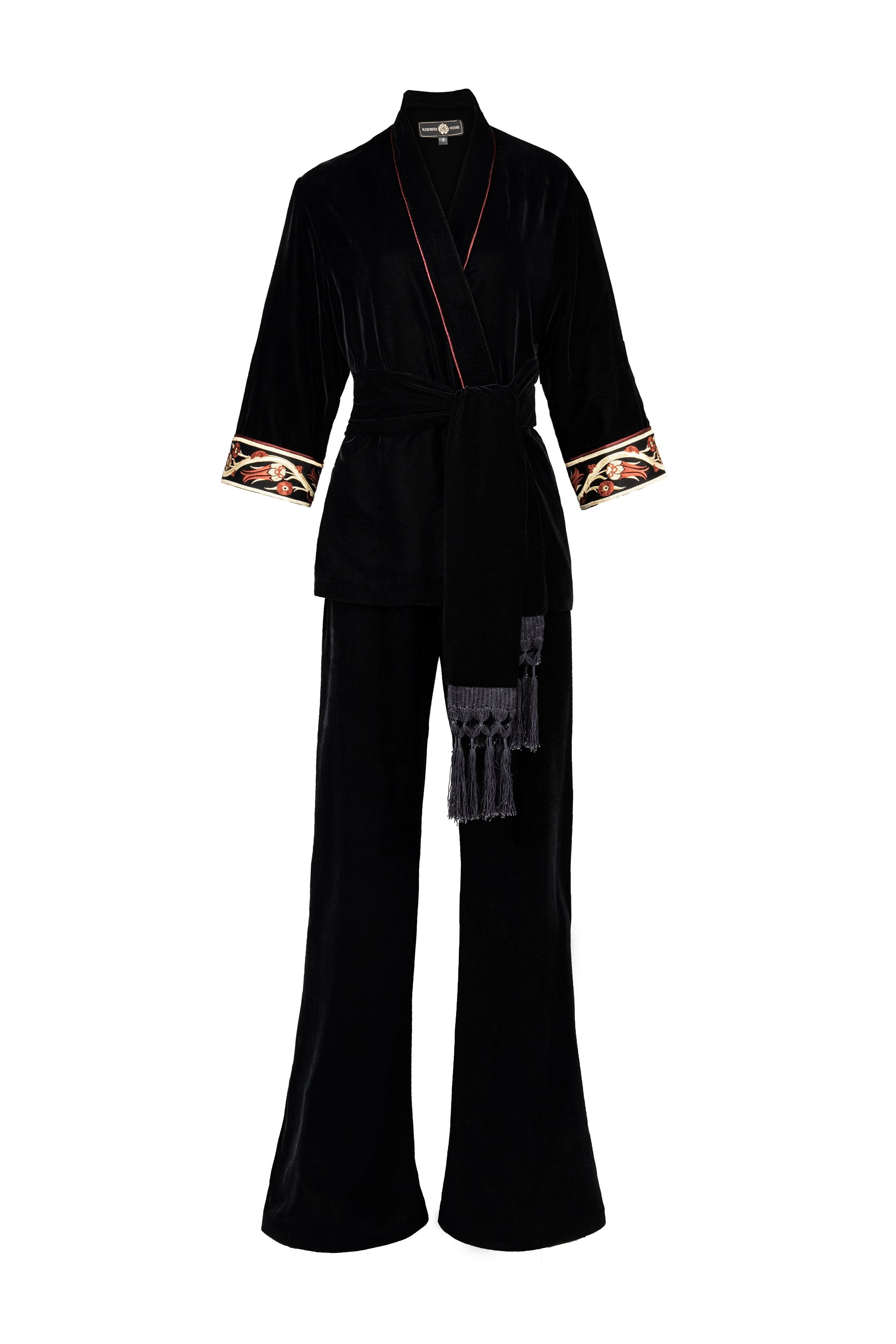Velvet Kimono Set - Black Sets-Kimono Rosewater House