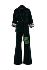 Velvet Kimono Set - Emerald Green Sets-Kimono Rosewater House